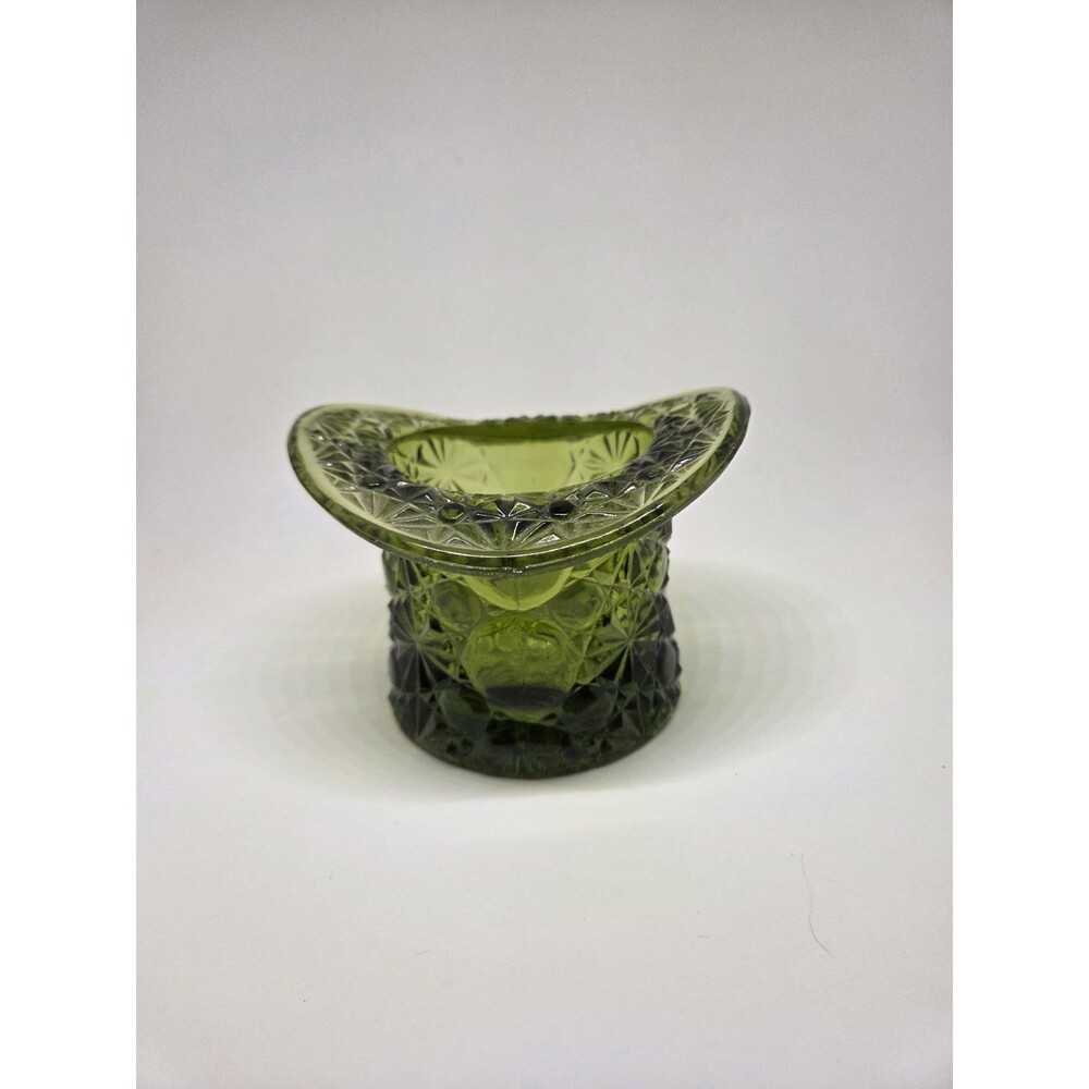 Avocado green vintage glass art tophat Fenton or Indiana glass